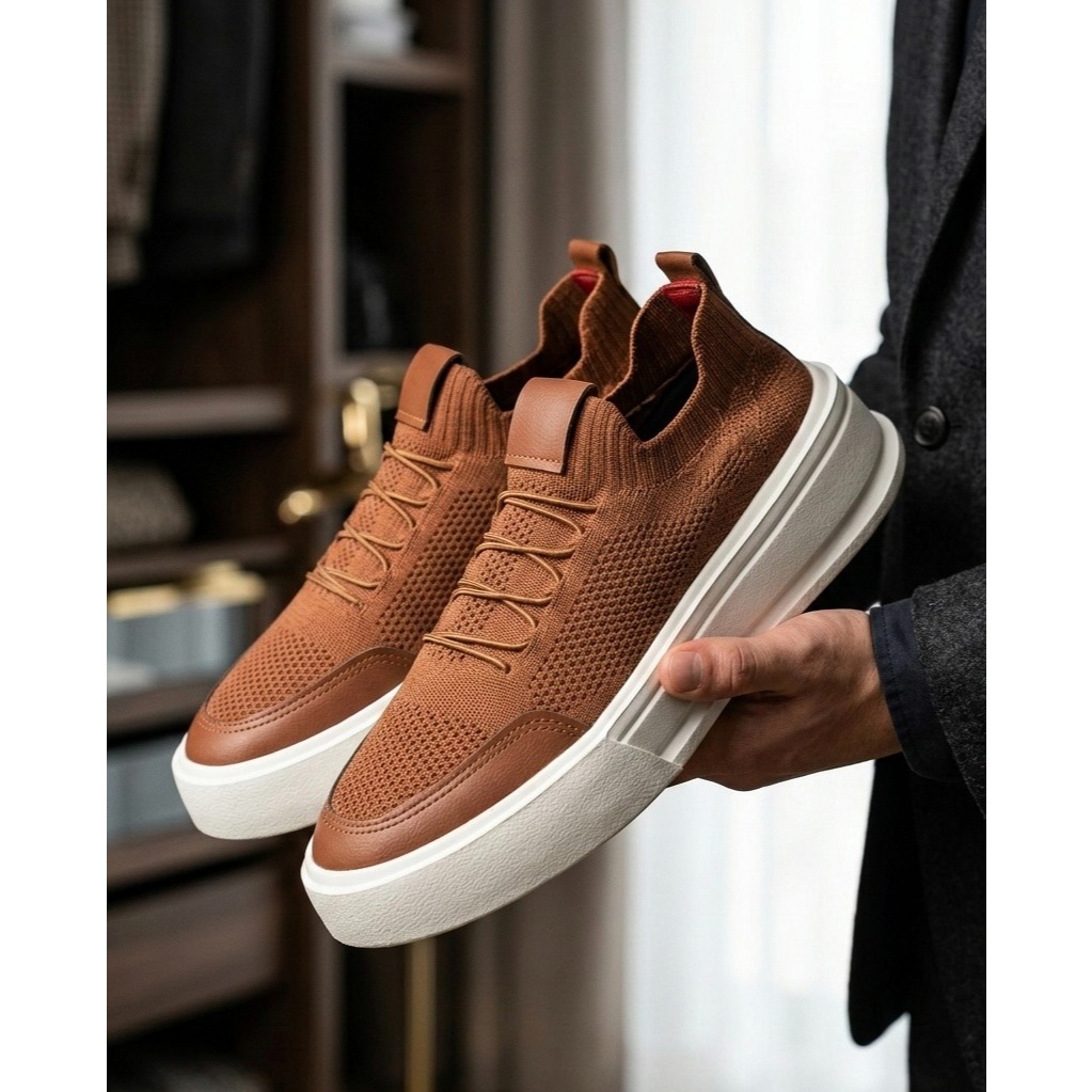 Sapato Masculino Tênis Knit Casual Esporte Fino Social Casual Calce Elástico