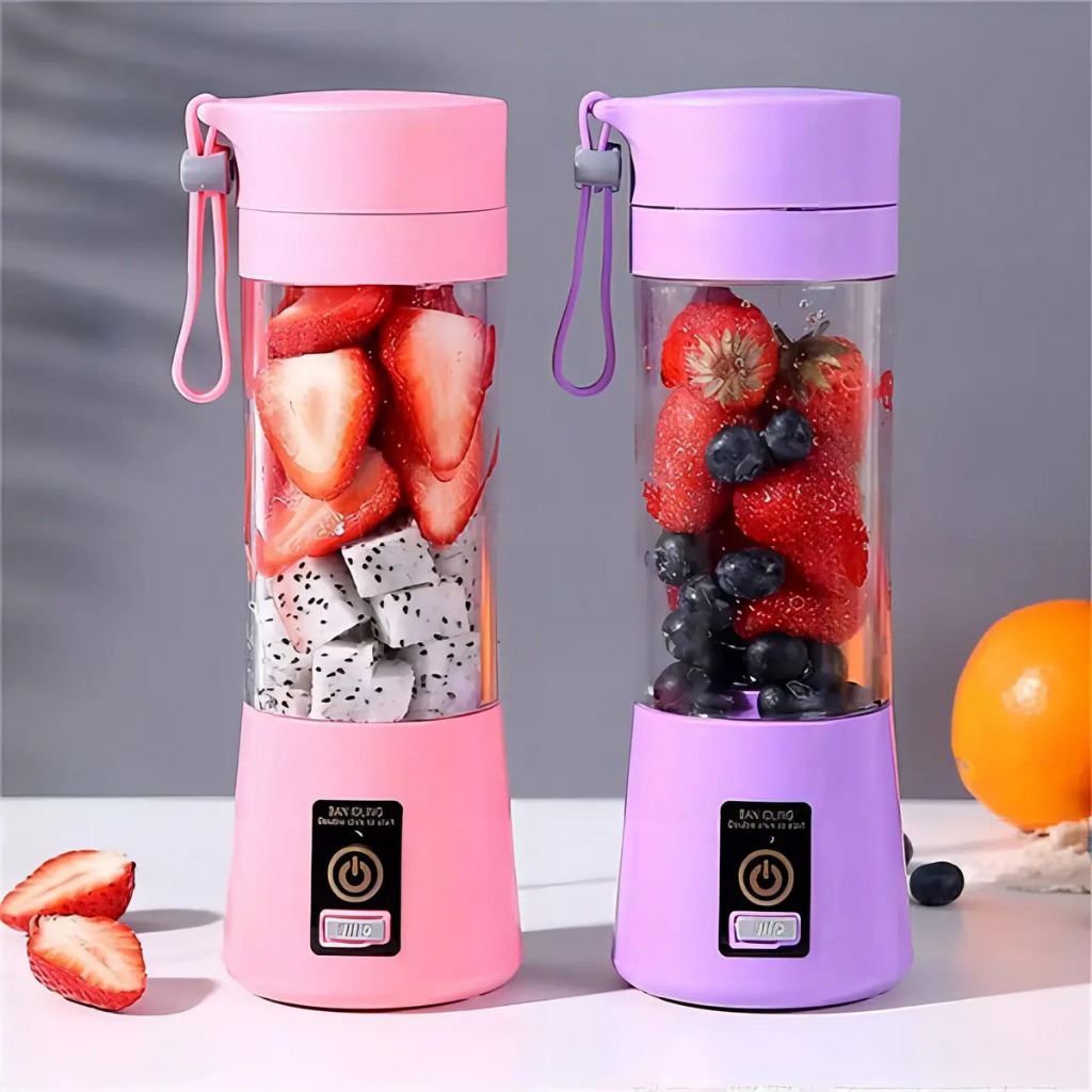 Mini Liquidificador Mixer Shake com cabo USB Rosa e Roxo - Portátil, Recarregável e com Auto-Limpeza e Praticidade