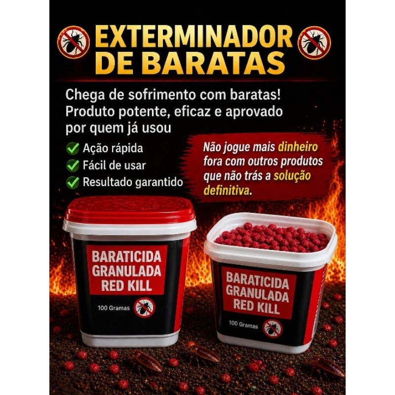 Isca Baraticida Red Kill Mata Baratas Resultado Imediato Veneno para Baratas Eficiente Contra Barata de Cozinha.