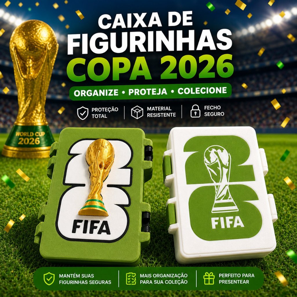 Caixa Porta Figurinhas Copa do Mundo 2026 FIFA | Organizador Panini +200 Figurinhas | Estojo Colecionador com Gaveta