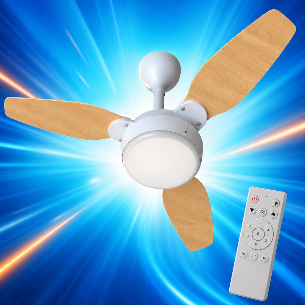 Ventilador de Teto Ventisol Legacy LED Branco Pinho Bivolt Motor Inverter Silencioso Econômico 3 Pás Controle Remoto