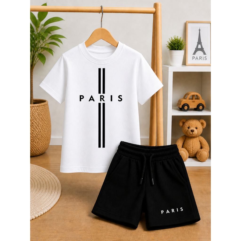 Conjunto Infantil Básico Estiloso – Camiseta + Short Estampado Confortável