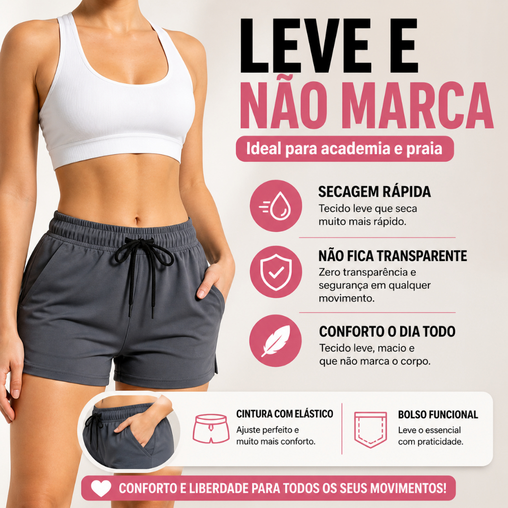 Shorts Tactel Slim Feminino Academia Corrida Praia Leve Com Bolsos Secagem Rápida · foto 2
