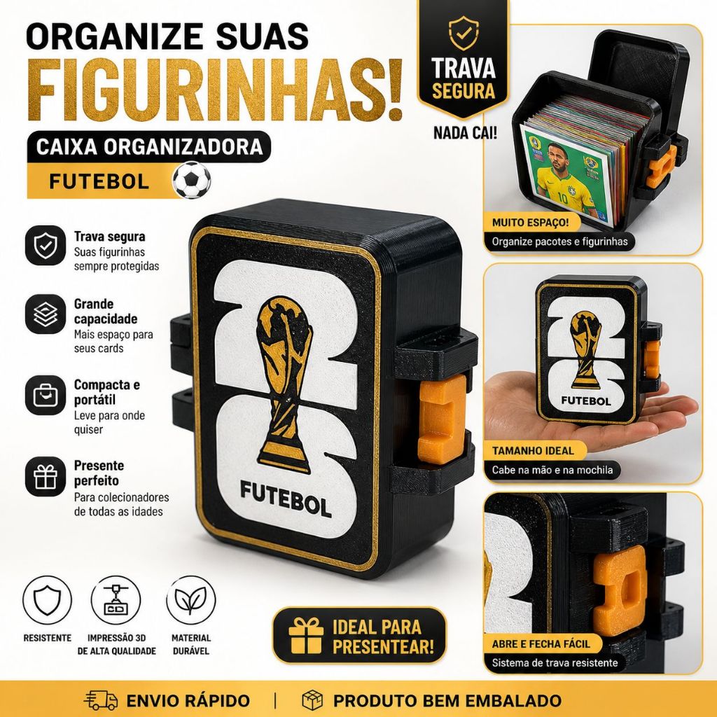 Figurinha da copa caixa organizadora  resistente premium Branca ou Preta com logo com 1un pacote de figurinhas brinde