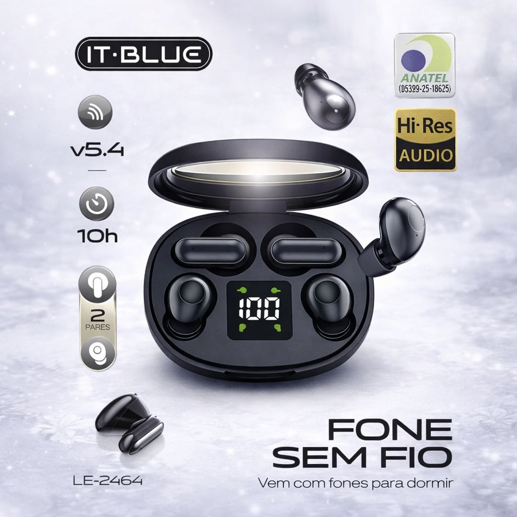 Fone Bluetooth 5.4 Sem Fio 2 PARES com Display | In-ear + Open-ear | Bateria Longa Duração IPX4