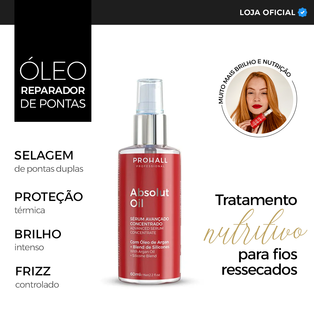 Óleo Capilar Reparador de Pontas Serum Absolut Oil 60ml Prohall
