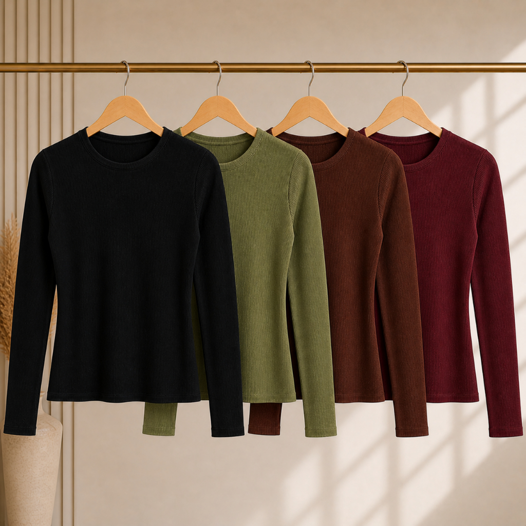 Blusa Feminina Segunda Pele Canelada Manga Longa Ajustada Confortável Básica Outono Inverno