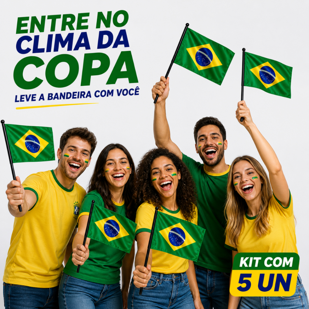 Kit Bandeira do Brasil 40cm Torcedor Copa do Mundo Festa Jogo Portátil