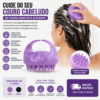 Escova de Silicone para Shampoo Massagem Capilar Limpeza do Couro Cabeludo