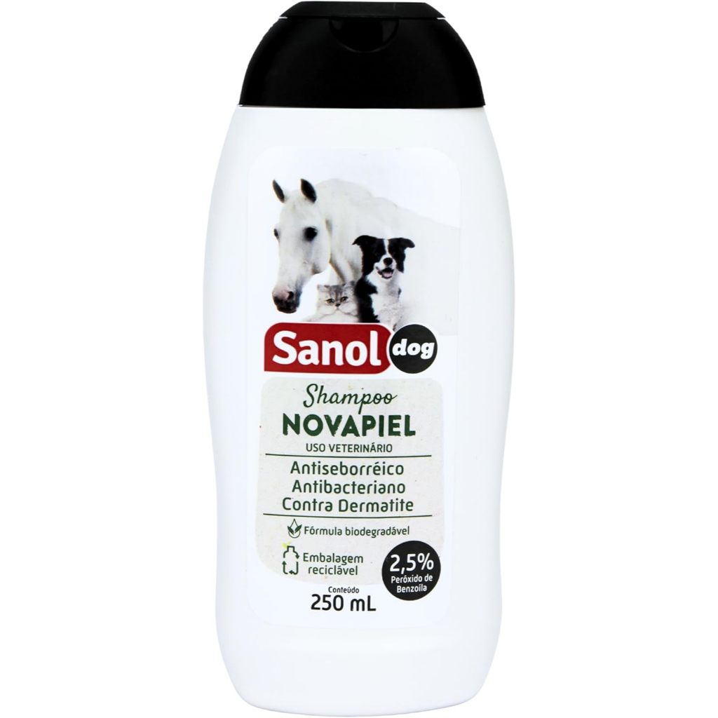 Sanol Dog Shampoo De Pêlos Para Cães / Gatos E Cavalos Novapiel 250 Ml Branco