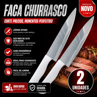 Conj 2 Faca Peixeira Em Inox Profissional Cabo Branco N°6 Cortes Precisos Cozinha Restaurante