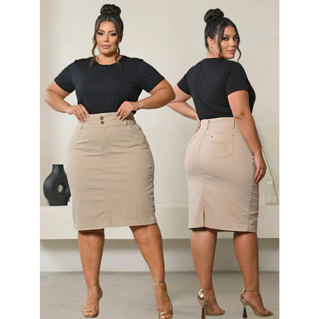 Detalhes do Saia Plus Size  Brim Com Lycra Moda Evangélica Várias Opções de Cores Anagrom
