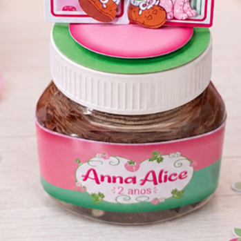 Kit PEGUE E MONTE para pote de Nutella 140g – Aplique + Rótulo Personalizado Moranguinho — imagem 2 de 2