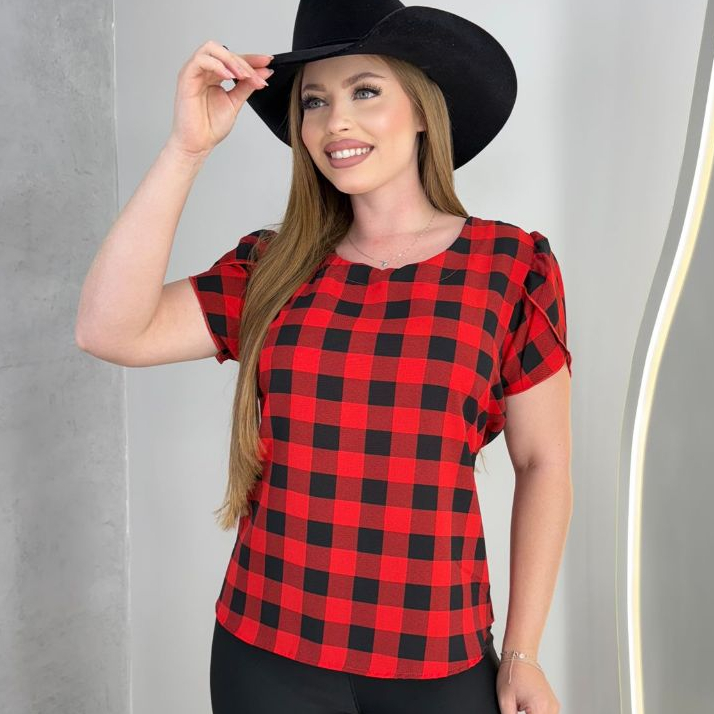 blusa feminina camisa xadrez plus size country são joão quadrilha