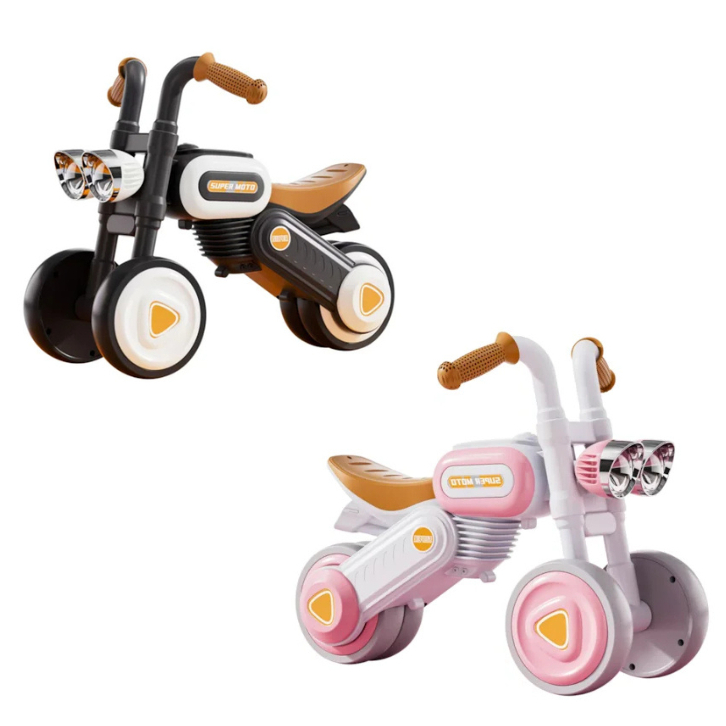 Bicicleta Balance Bike Moto Vintage Com 4 Rodas Sem Pedal Com Luz e Som - Unitoys