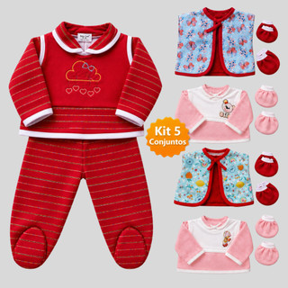 Kit 5 Conjuntos Bebê Menina Recém Nascida Saída Maternidade Enxoval Algodão Antialérgico RN