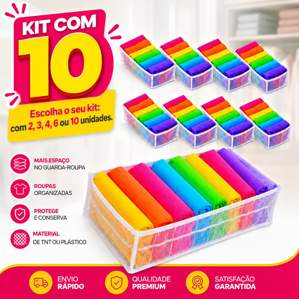 Colmeia Organizadora de gavetas kit 2/3/4/6/ ou 10 unidades Premium Tamanhos P,M,G,GG - Organizalux