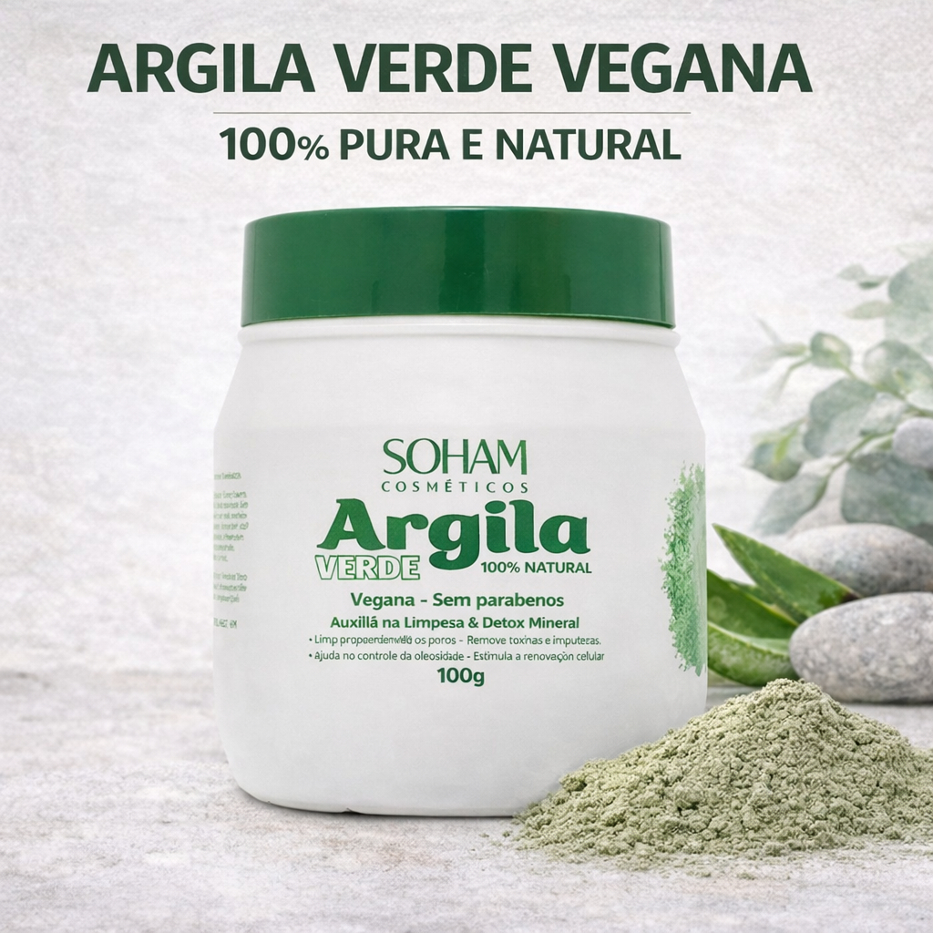 Argila Verde Soham Facial Controle da Oleosidade Acne Cravos Detox Natural 100g