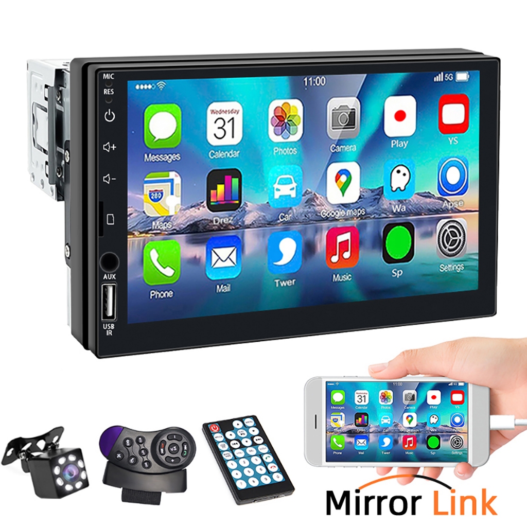 Central Multimídia Automotiva 1 Din 7 Inch MP5 Bluetooth Com Tela Sensível Ao Toque USB/AUX/TF Mirrorlink