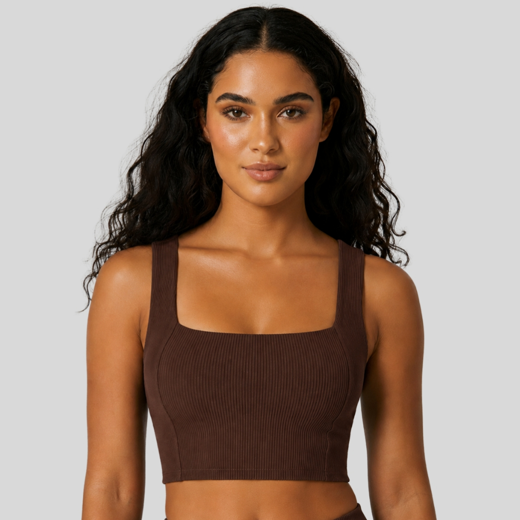 Cropped Top Feminino Academia Ribana Canelada Tecido Duplo