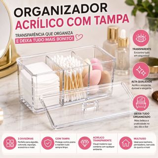 Organizador De Maquiagem Porta Algodão Cotonete Acrílico Organizador Cosmético Maquiagem