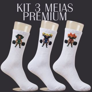 Kit 3 Meias esportivas premium Cano Alto Meninas poderosas – Edição Especial Academia & Streetwear