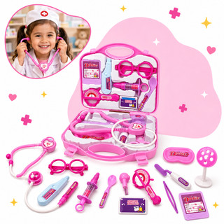Kit Médico Maleta Doutor Maletinha Brinquedo Infantil Educativo Profissão Rosa Completo K…