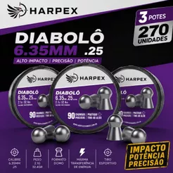 Kit 3x Chumbinho Harpex Diabolô 6.35mm .25 2,1g 270un PCP