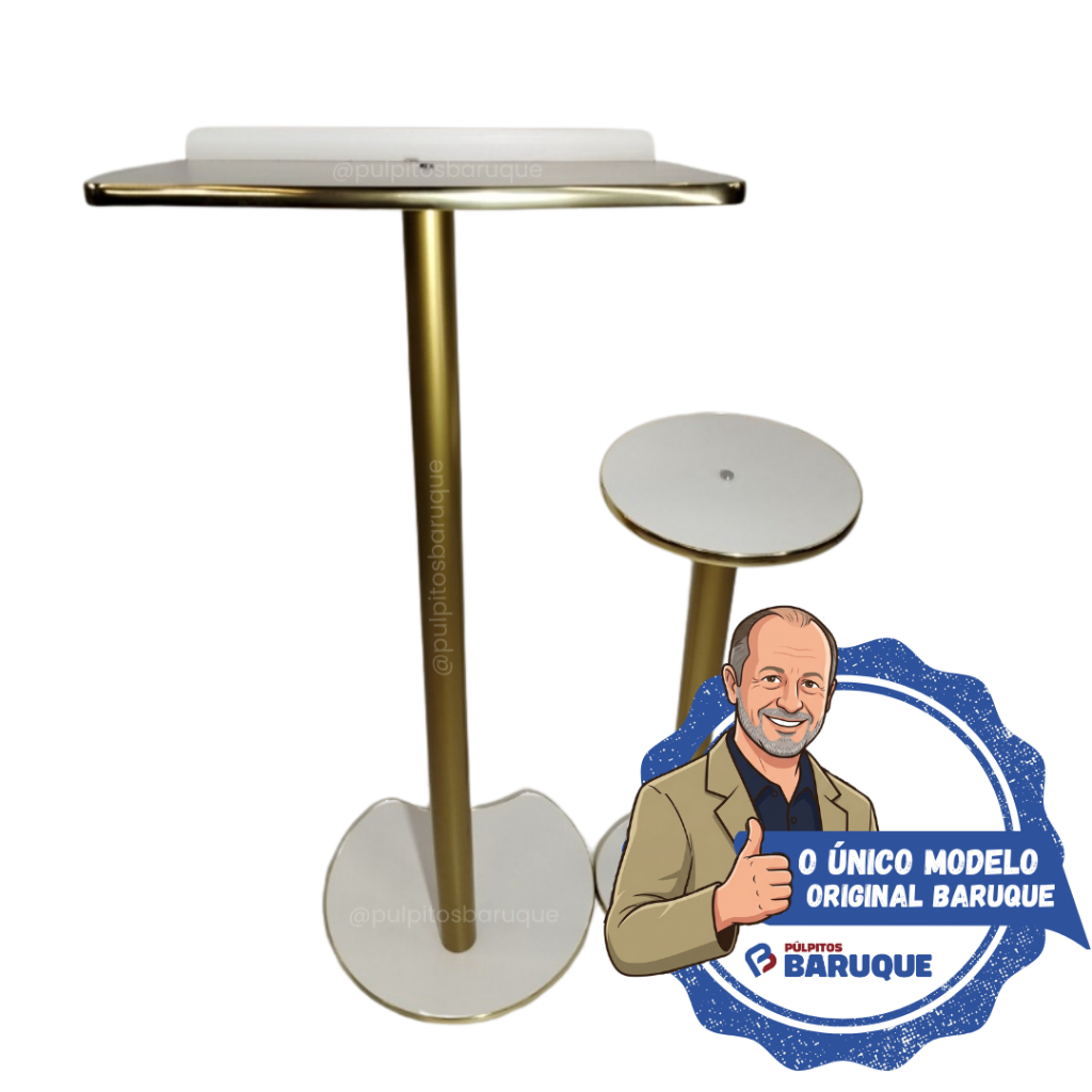 Púlpito M01 Branco com Tubo Dourado - Original Púlpitos Baruque