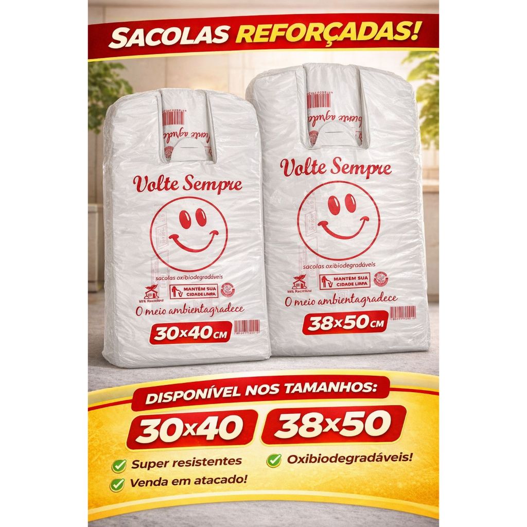 Sacola volte sempre reforçada para mercado e comercios