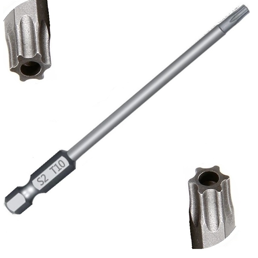 Pontas Bits Torx Furo Guia Longo T10 100mm P/ Parafusadeiras