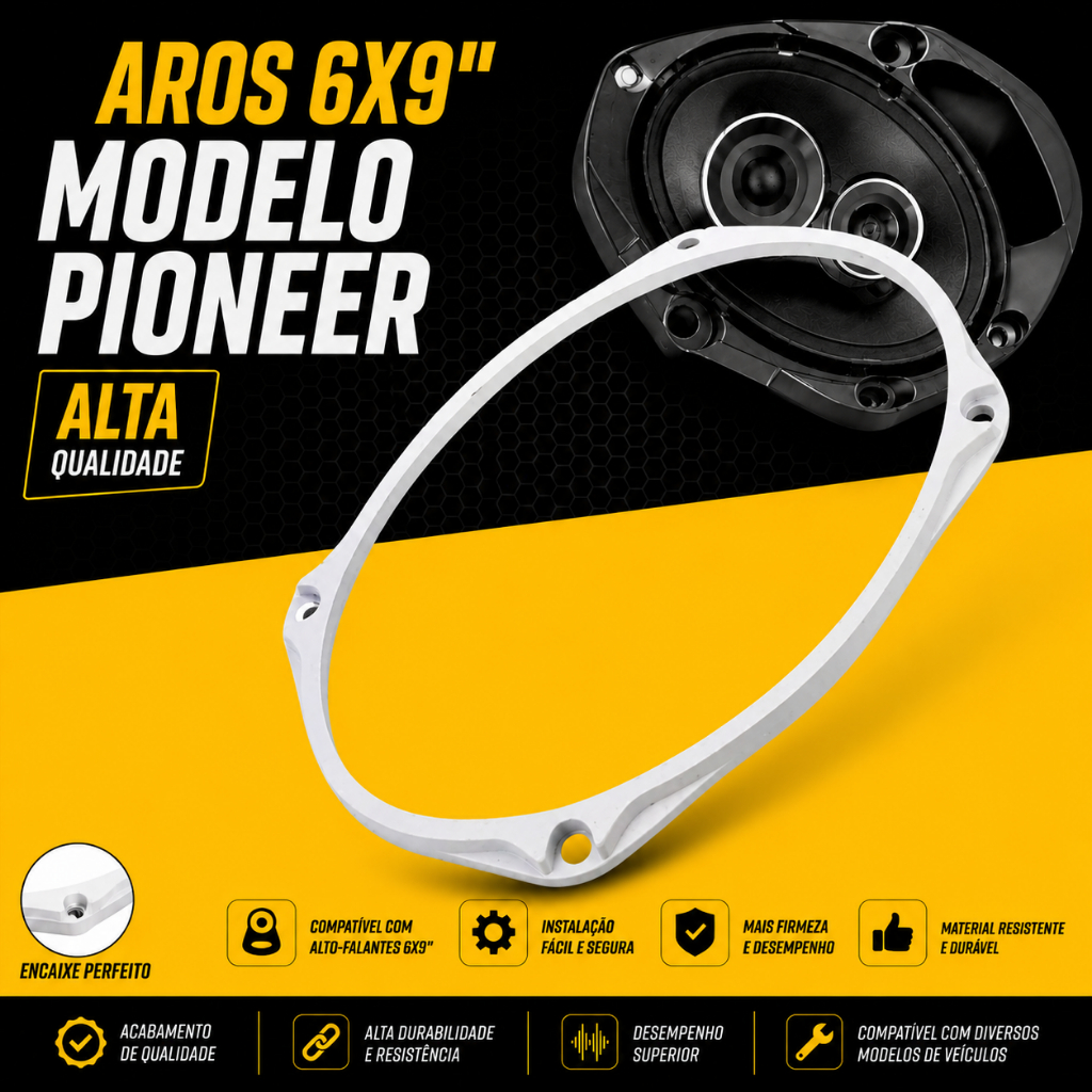 Aro Som Automotivo 6x9 Modelo Pioneer P/ Alto Falante Triaxial Branco