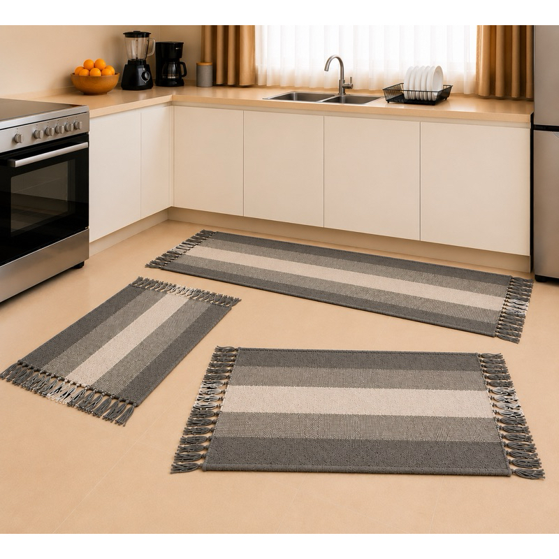 Kit de Tapetes Para Cozinha Passadeira 3 Peças Tear Algodão Decorativo