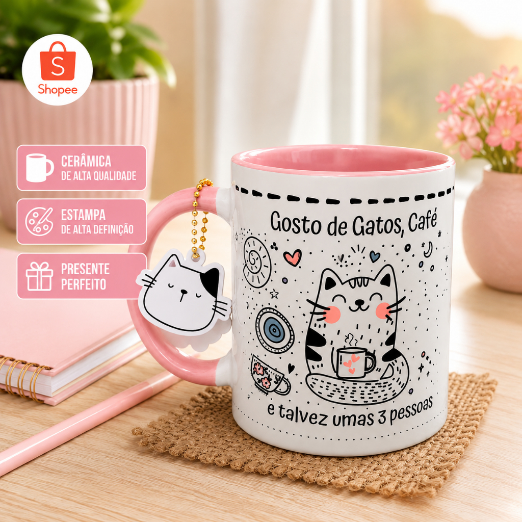 Caneca Gateiros Personalidade de Gato 325ml Com TAG e Caixa Personalizada