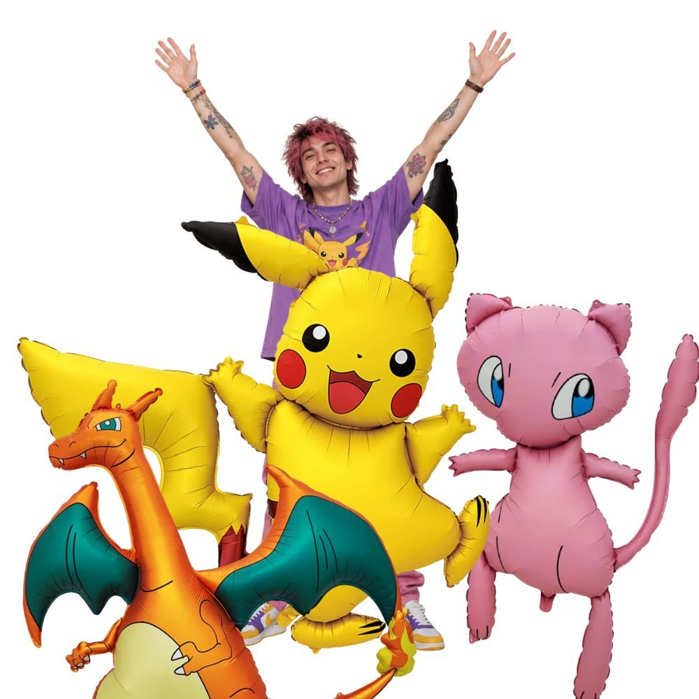 Balão Festa Aniversário Infantil Pikachu Charizard Pokemon Gigante 125 Cm Menino Metalizado Metálico 3d Reutilizável