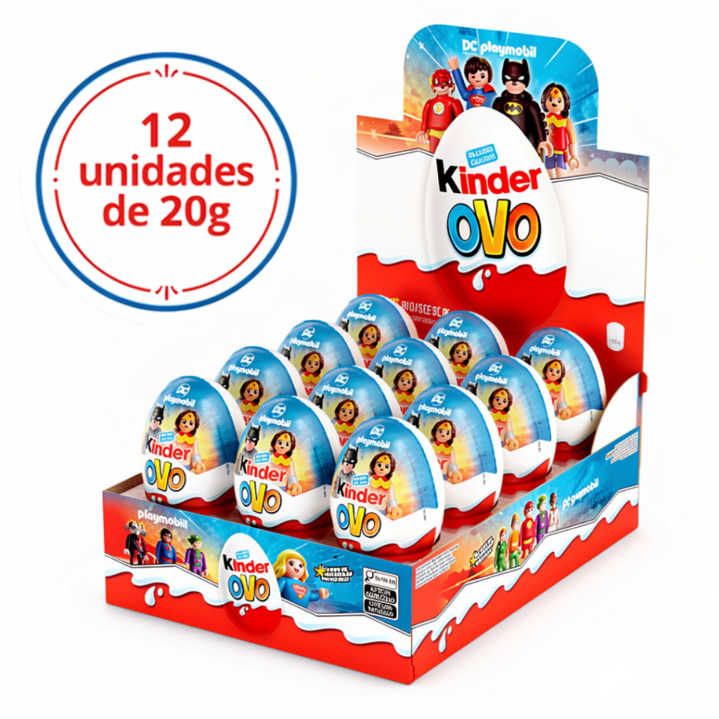 Kinder Ovo Personagens DC Playmobil 240g | Caixa com 12 Unidades Ferrero | Lançamento