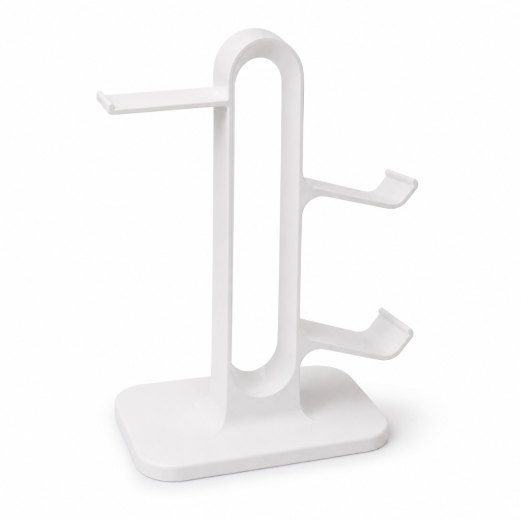 Suporte Headset Stand Pro Gamer Porta Controle Duplo Mesa Organizador Branco
