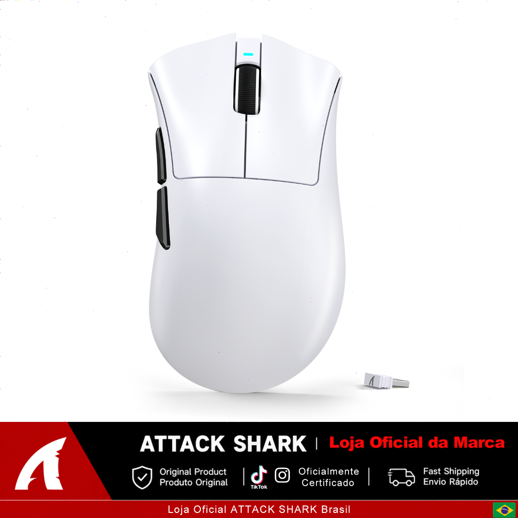 ATTACK SHARK V3 Mouse Gamer Sem Fio, 62g Ultra-Leve, 25K DPI, PAW3311, Tri-Mode, 5 Botões