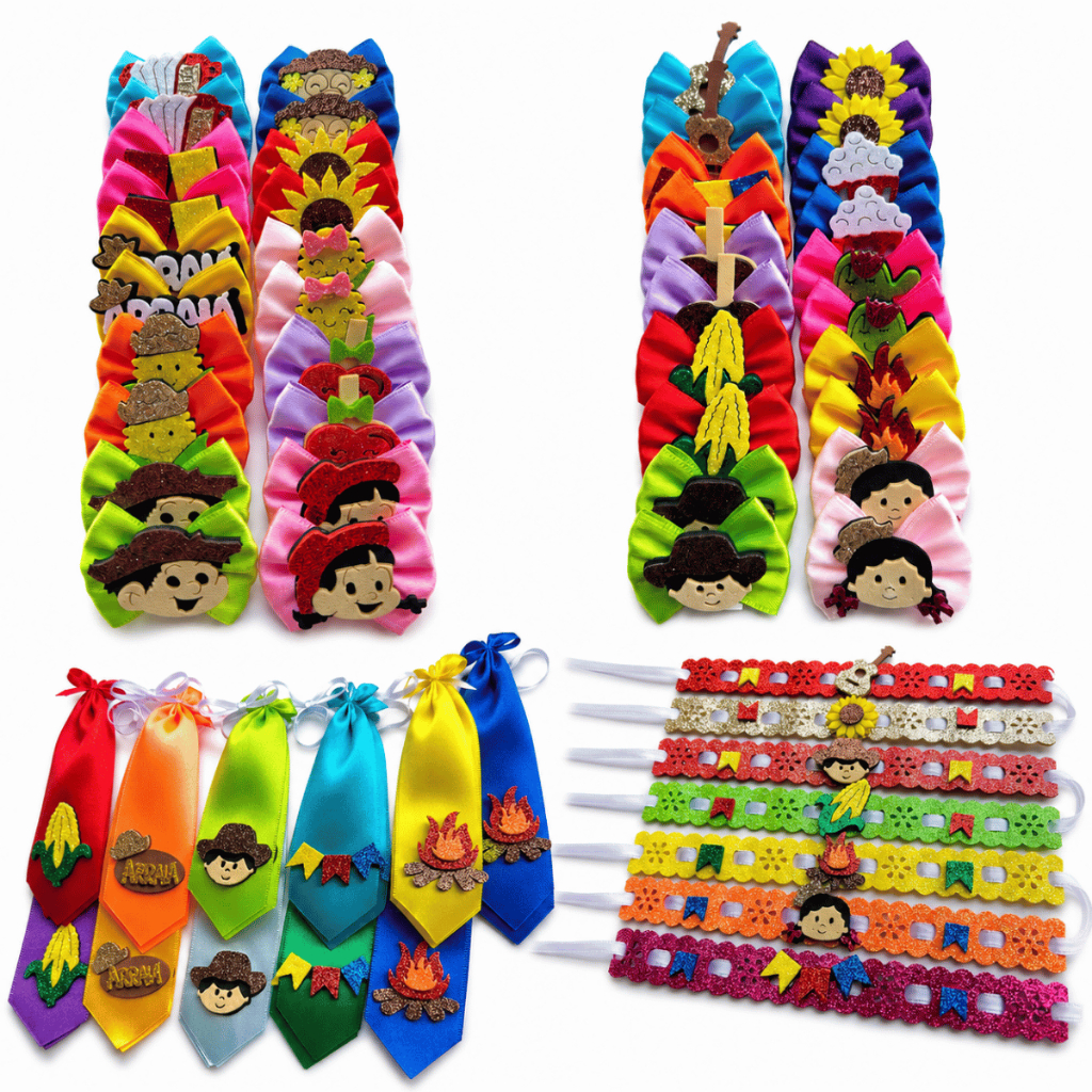 Kit Laços e Gravatas Pet Festa Junina Acessório Petshop Tamanho M 20 40 55 unidades