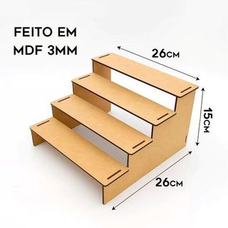 Expositor Escada em MDF 2,5mm com 4 Níveis de Degrau para Artesanato Doces Brinquedos ou Festas , Fácil de Montar e Leve