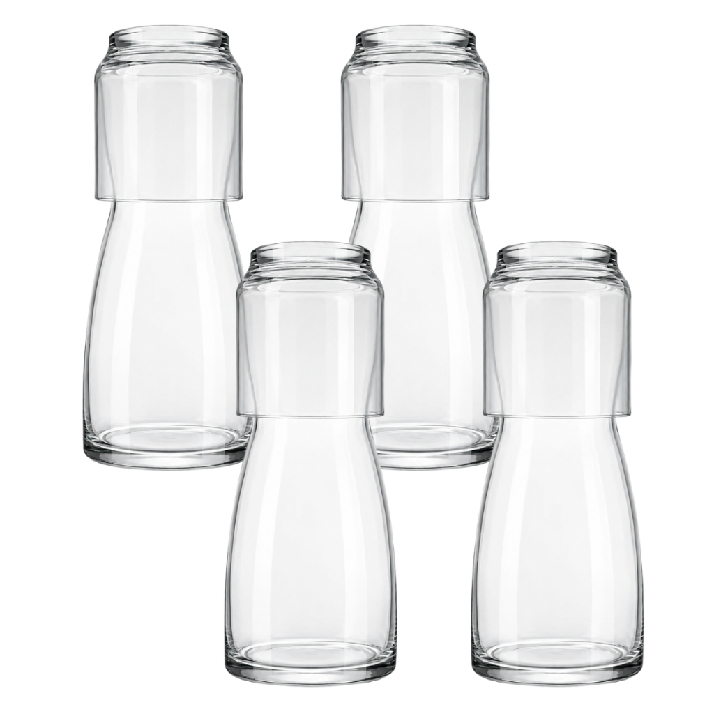 Kit 4 Moringa De Vidro Com Copo Decanter Jarra Agua Suco Individual Mesa Cabeceira