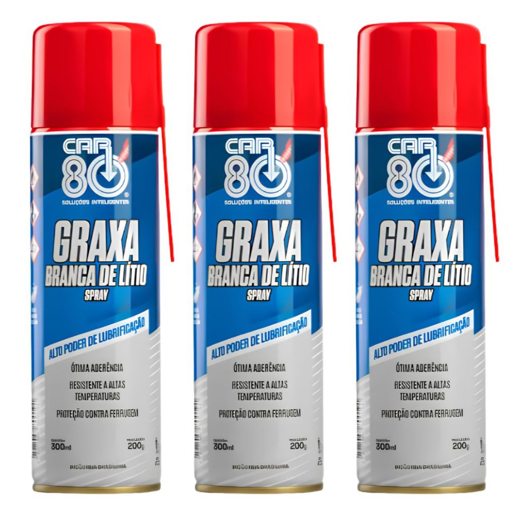 Kit 3 Graxa Branca Lítio CAR 80 - Lubrificante Multiuso e Resistente