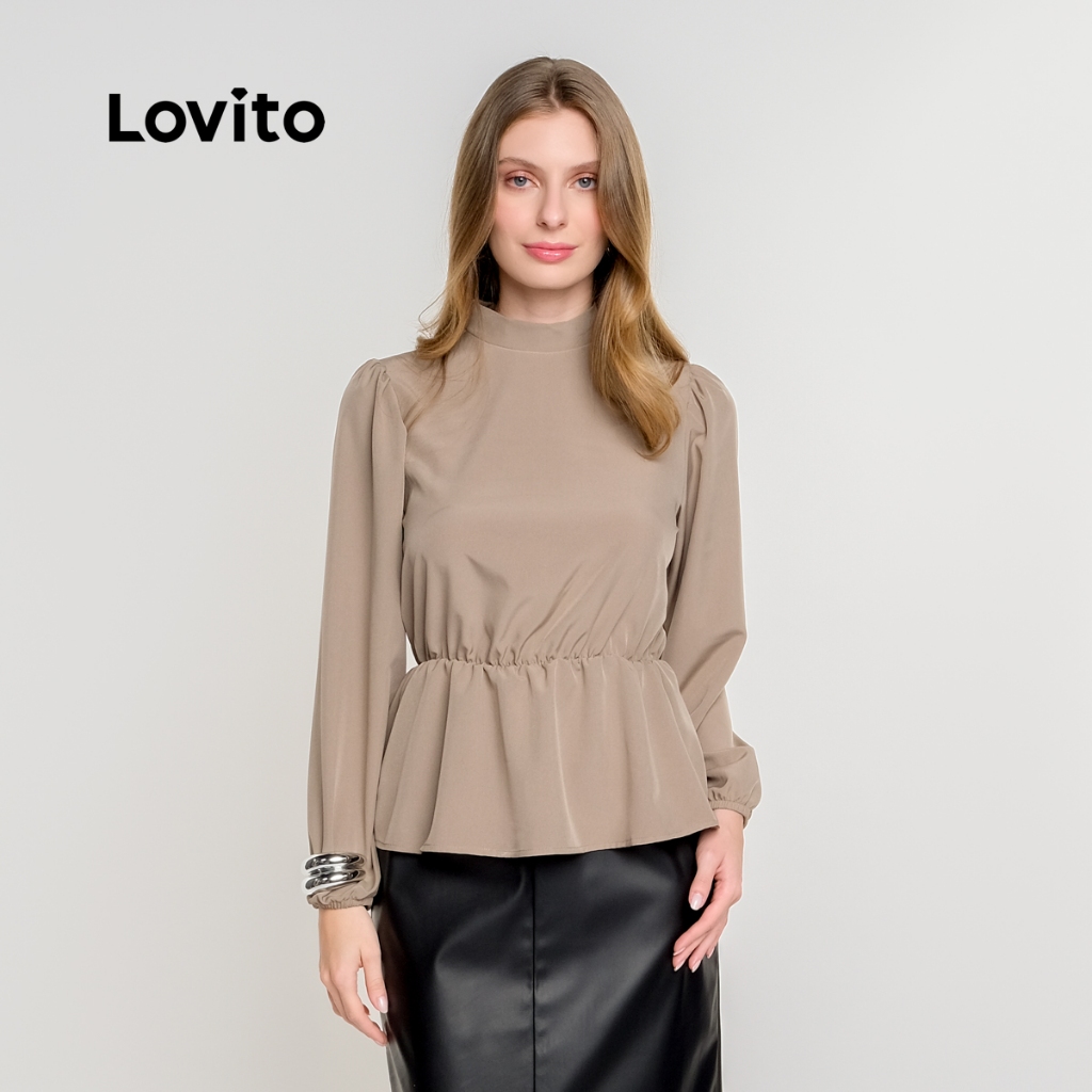 Lovito Blusa Elegante Feminina Manga Longa e Gola Alta BLB1359BRL1389