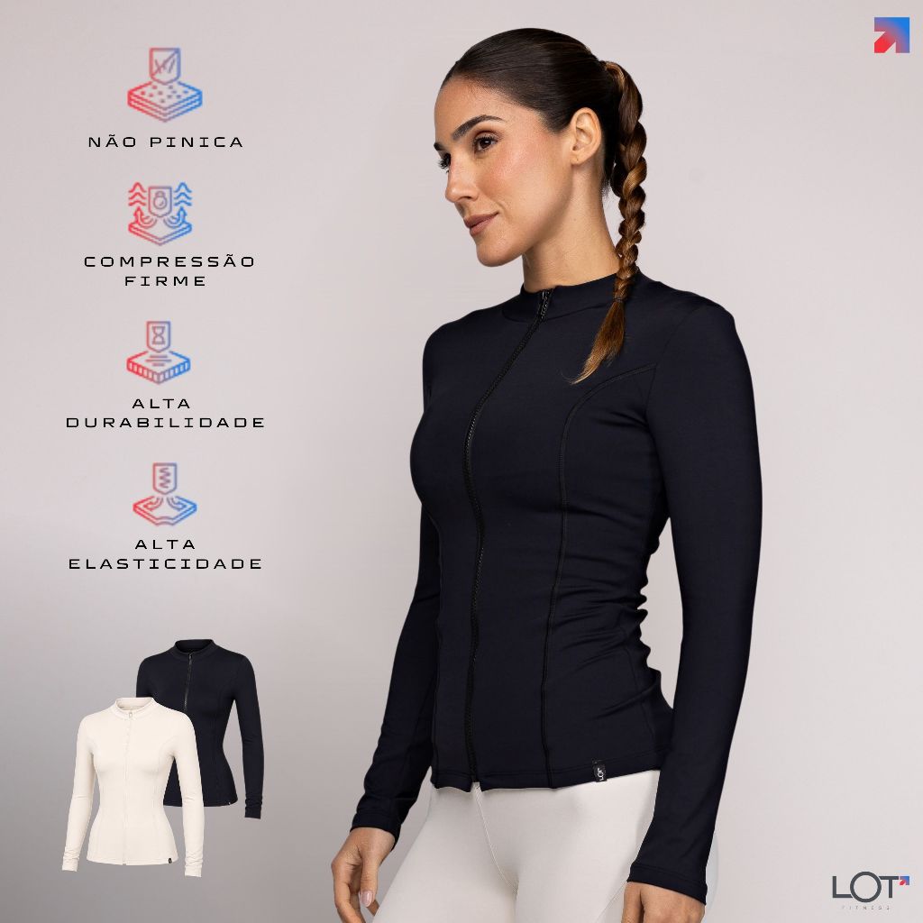 Casaco Feminino Academia Fitness Poliamida Pilates com Zíper Corrida Inverno