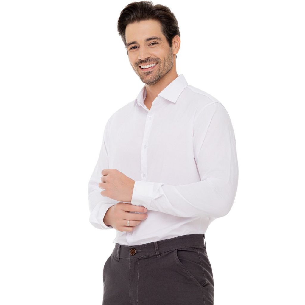 Camisa Social Masculina Manga Longa Slim Elegante Casual Trabalho Escritório Con