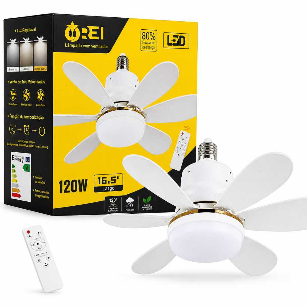 Ventilador De Teto 120w 3 Velocidades Com Luz Led 52 cm