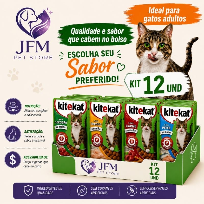 KITEKAT Ração Úmida para gatos adulto 70g KIT 12 und