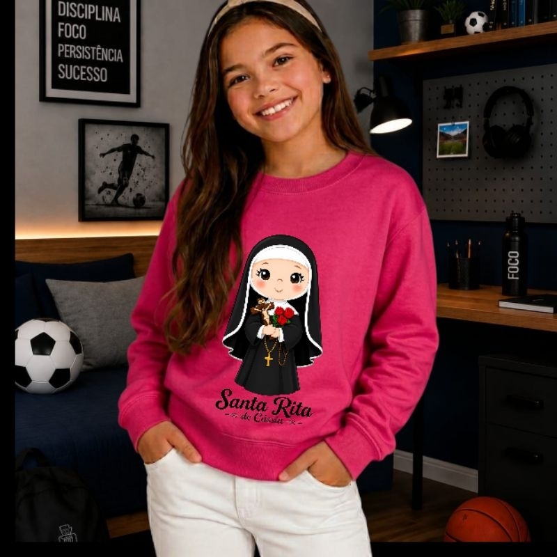 Moletom infantil religiosa blusa  frio Santa Rita Cassia juvenil, criança unissex  tamanho 2 ao 14