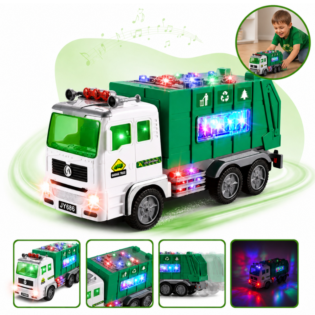 Caminhão De Lixo Brinquedo Infantil Carro Reciclagem Som Luz Bate e volta