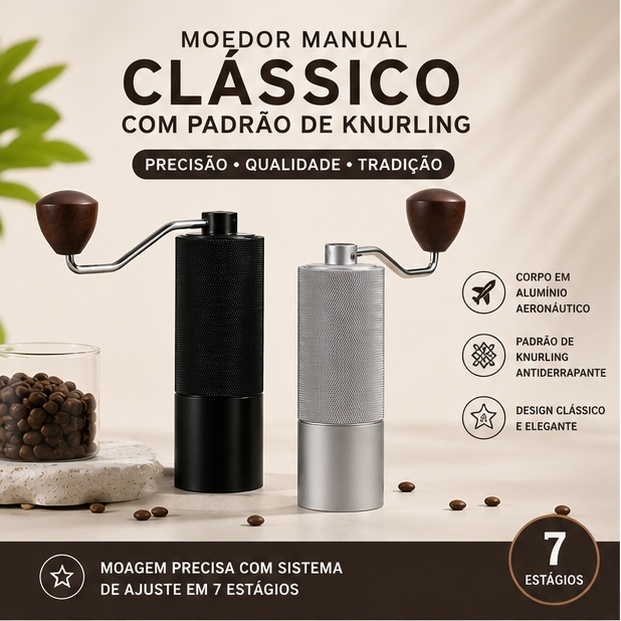 Moedor Café Manual Duplo Rolamento Suave CNC Aço Inox Fácil Uso